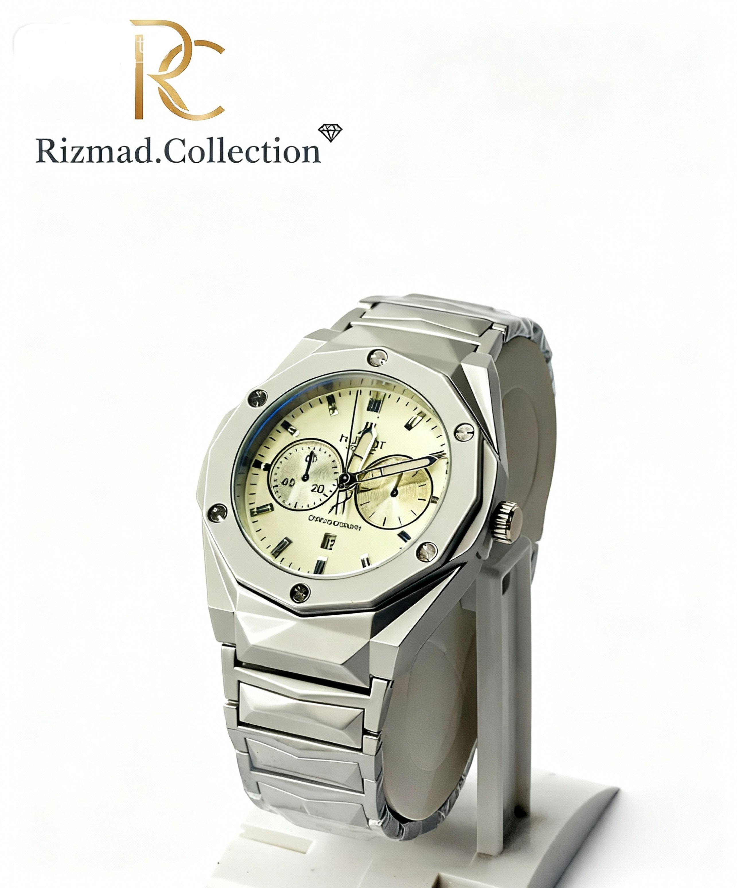 Luxury Silver Chronograph Watch for Men – Premium Stainless Steel Design | Free Box & Packaging | Rizmad Collection