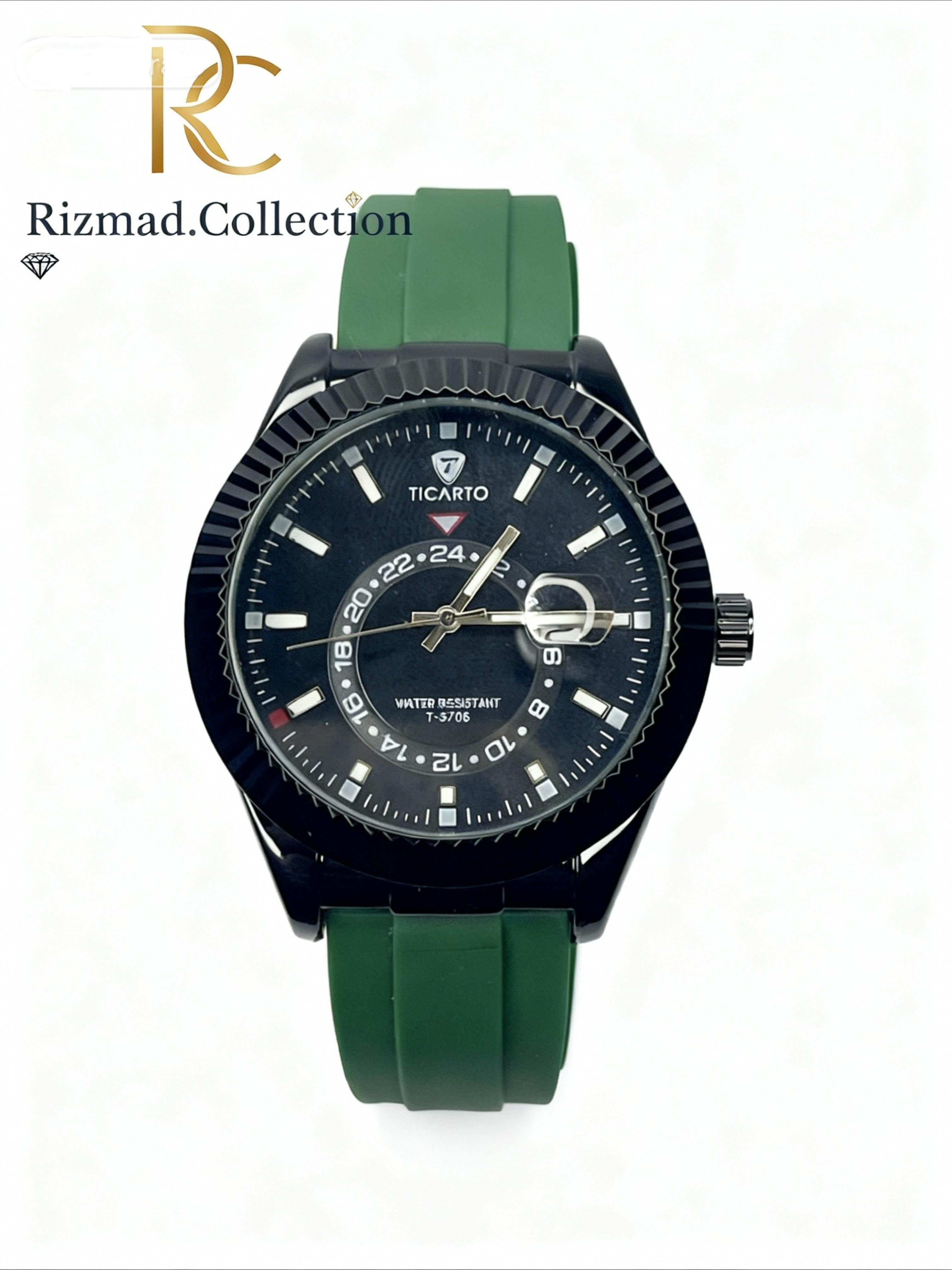 Ticarto Men’s Analog Watch – Green Silicone Strap | Free Box & Packaging | Rizmad Collection