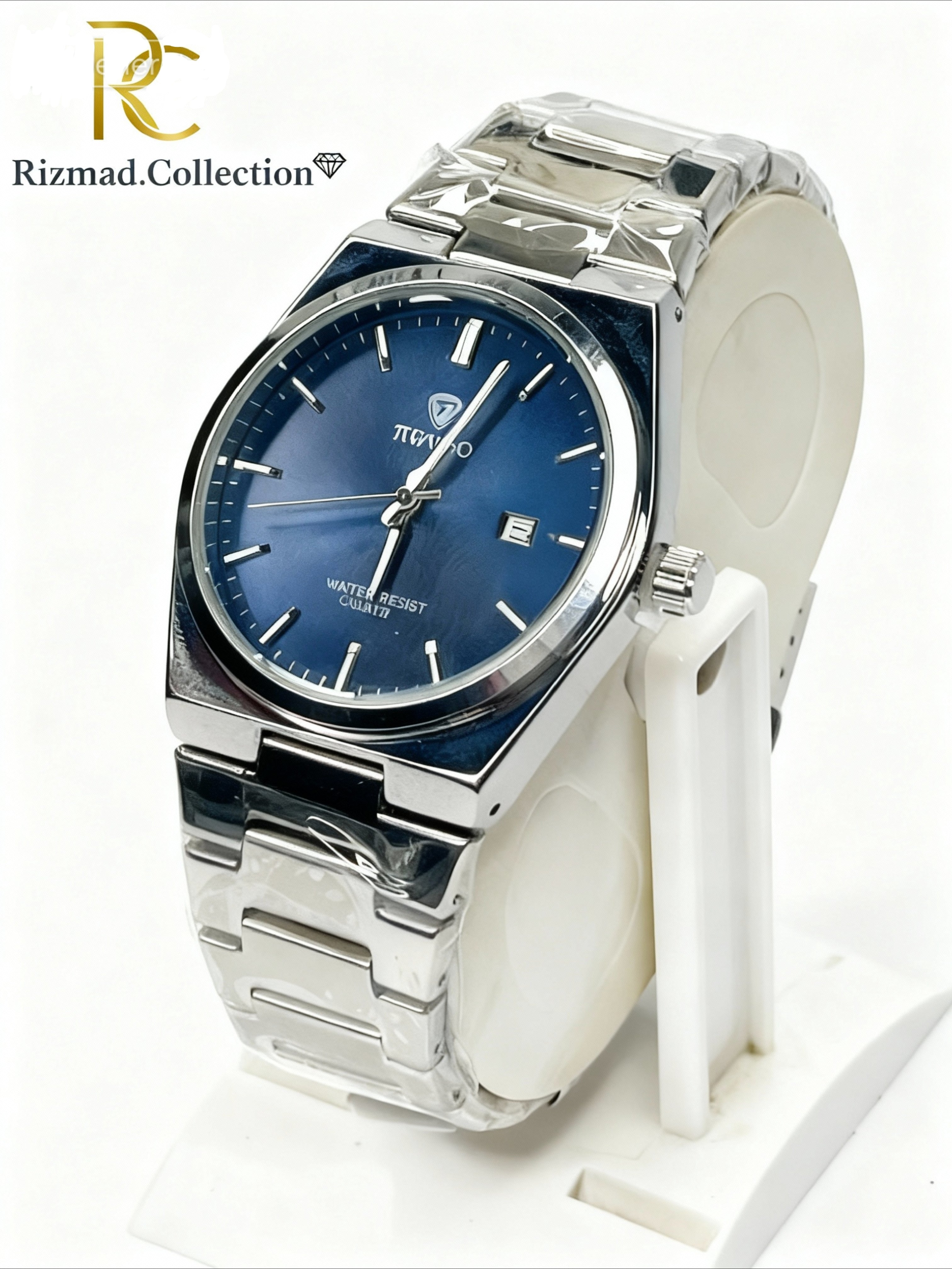 Ticarto Premium Men’s Wrist Watch – Silver Strap & Blue Dial | Free Box & Packaging