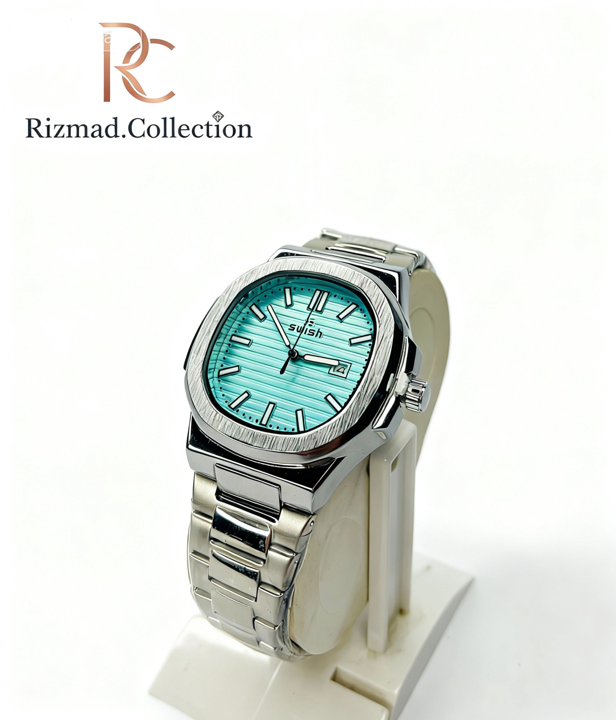 Swish Men’s Stainless Steel Watch – Sea Green Dial with Silver Strap | Free Box & Packaging