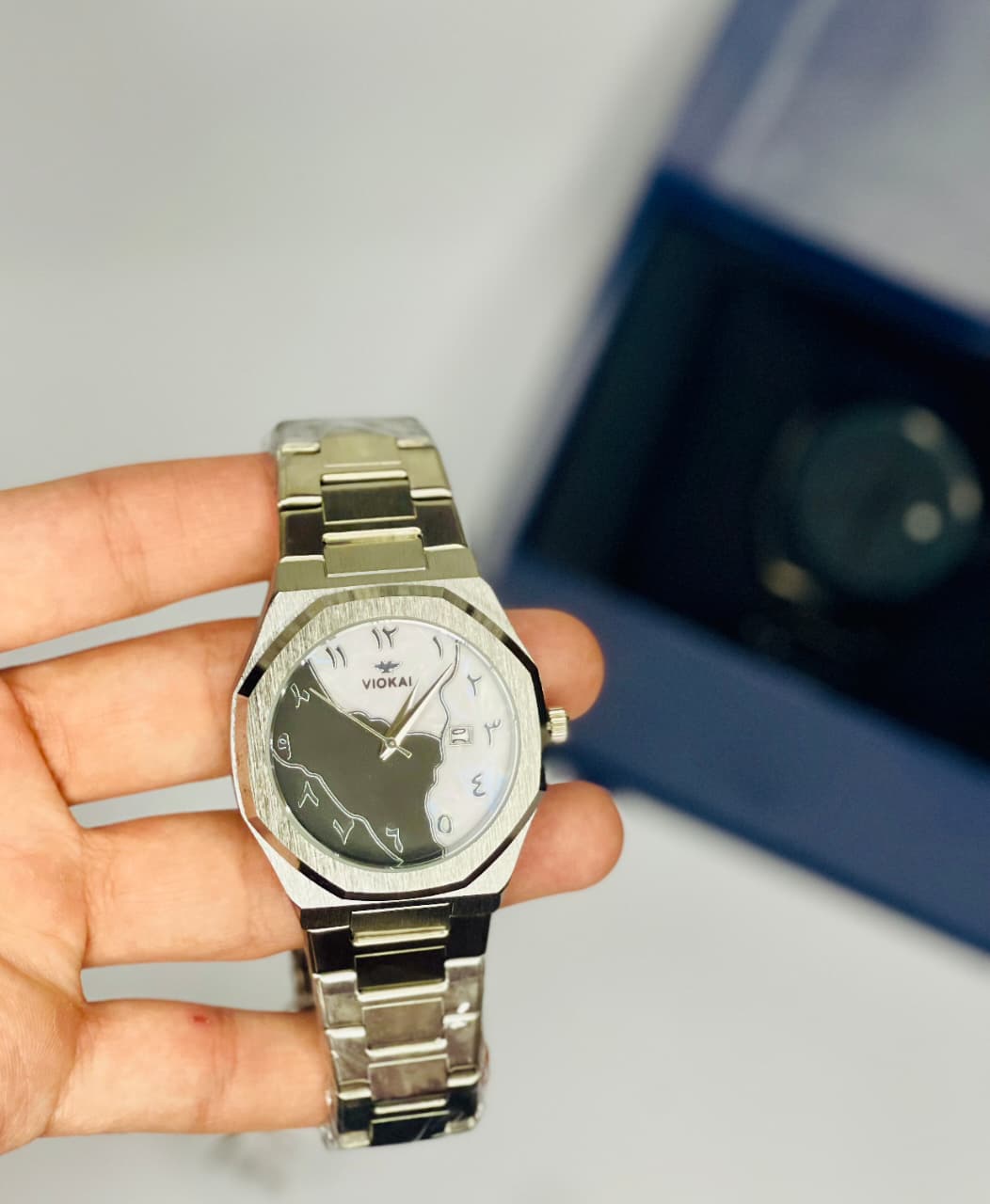 Men’s Arabic Numeral Analog Watch – Black & Silver Stainless Steel Wrist Watch | Free Box & Packaging