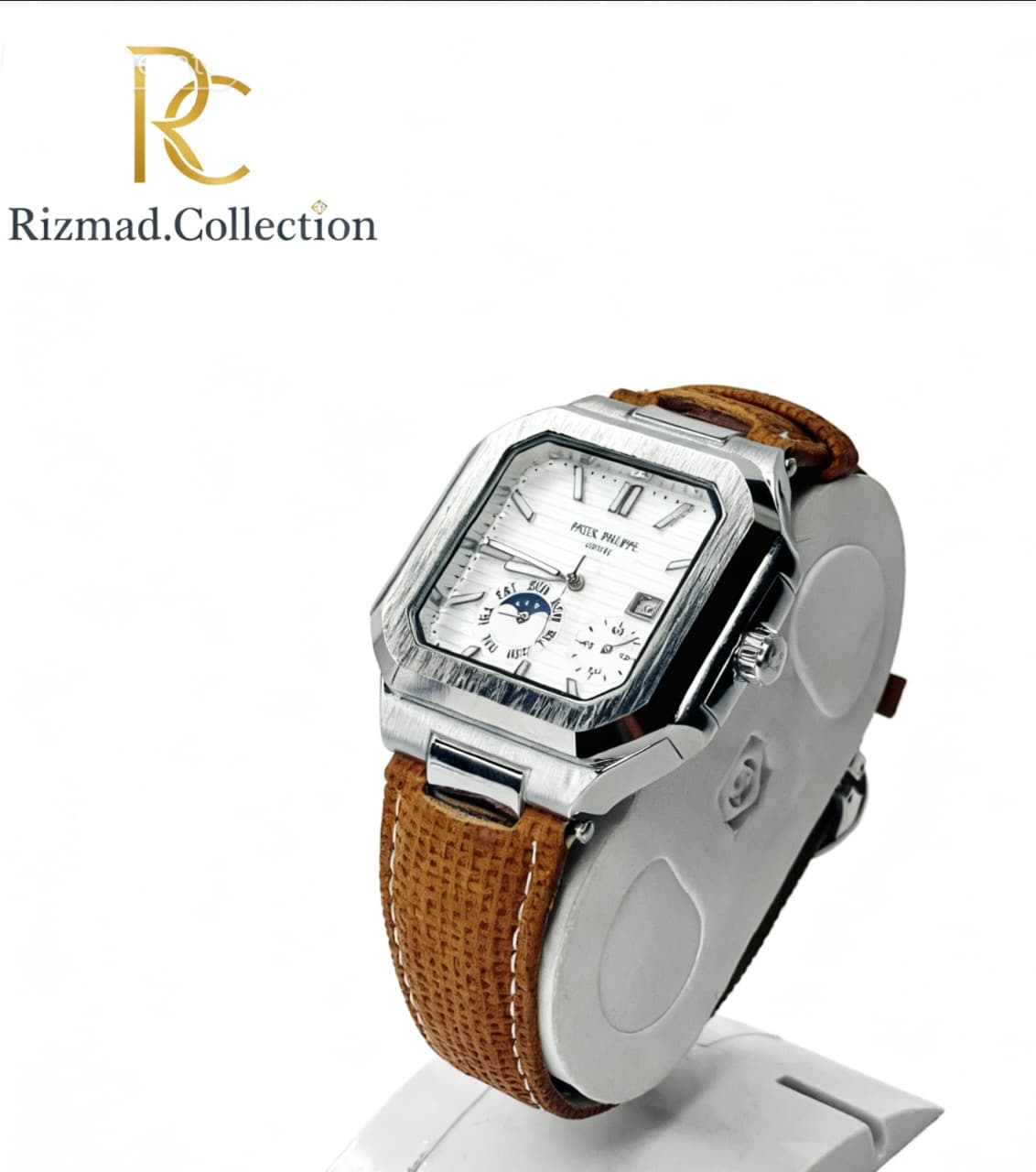 Luxury Automatic Men’s Watch – Square Dial, Leather Strap, Day Date | Free Box & Packaging