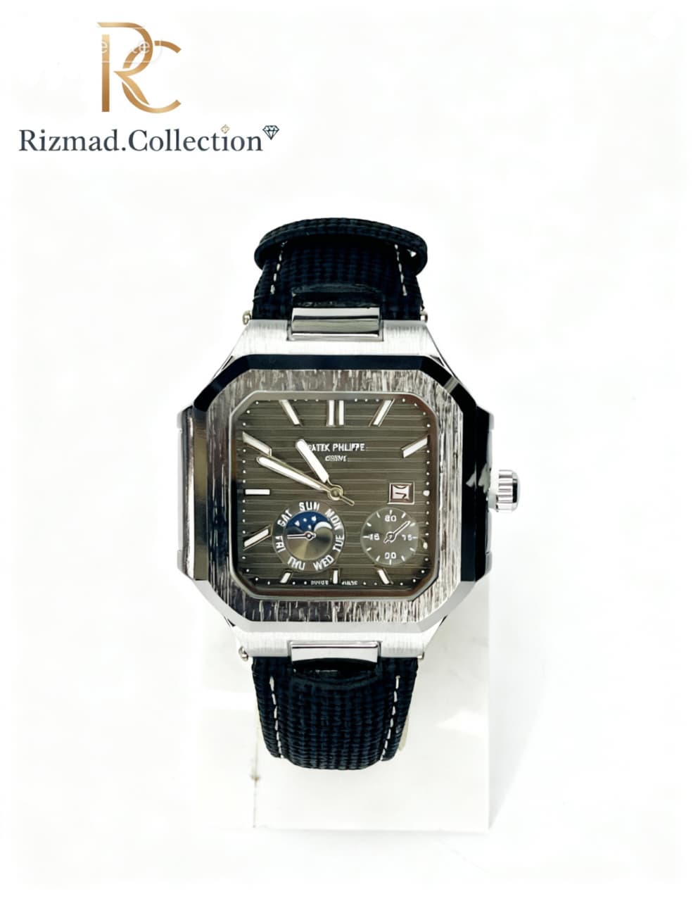 Luxury Automatic Men’s Watch – Square Dial, Leather Strap, Day Date | Free Box & Packaging