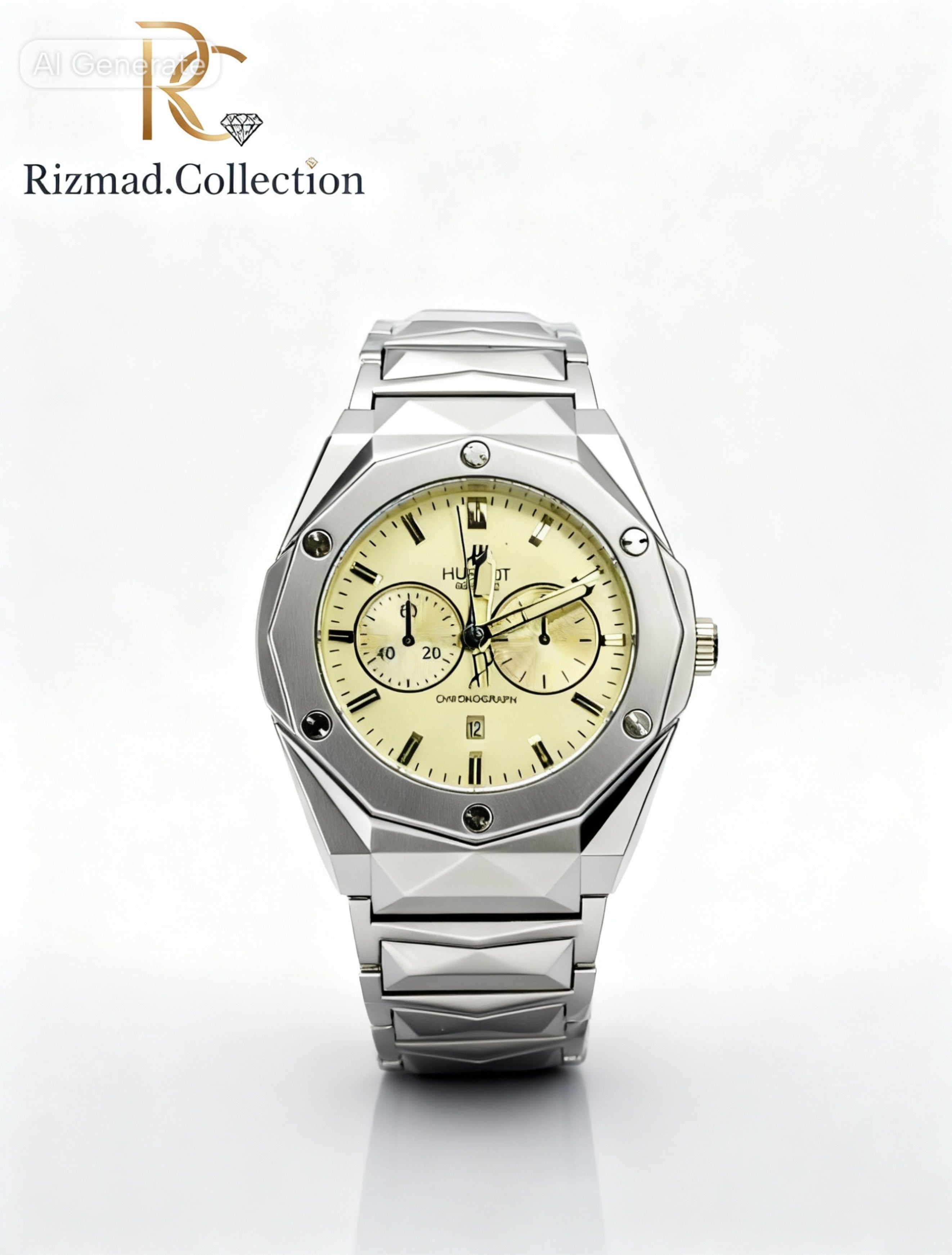 Luxury Silver Chronograph Watch for Men – Premium Stainless Steel Design | Free Box & Packaging | Rizmad Collection