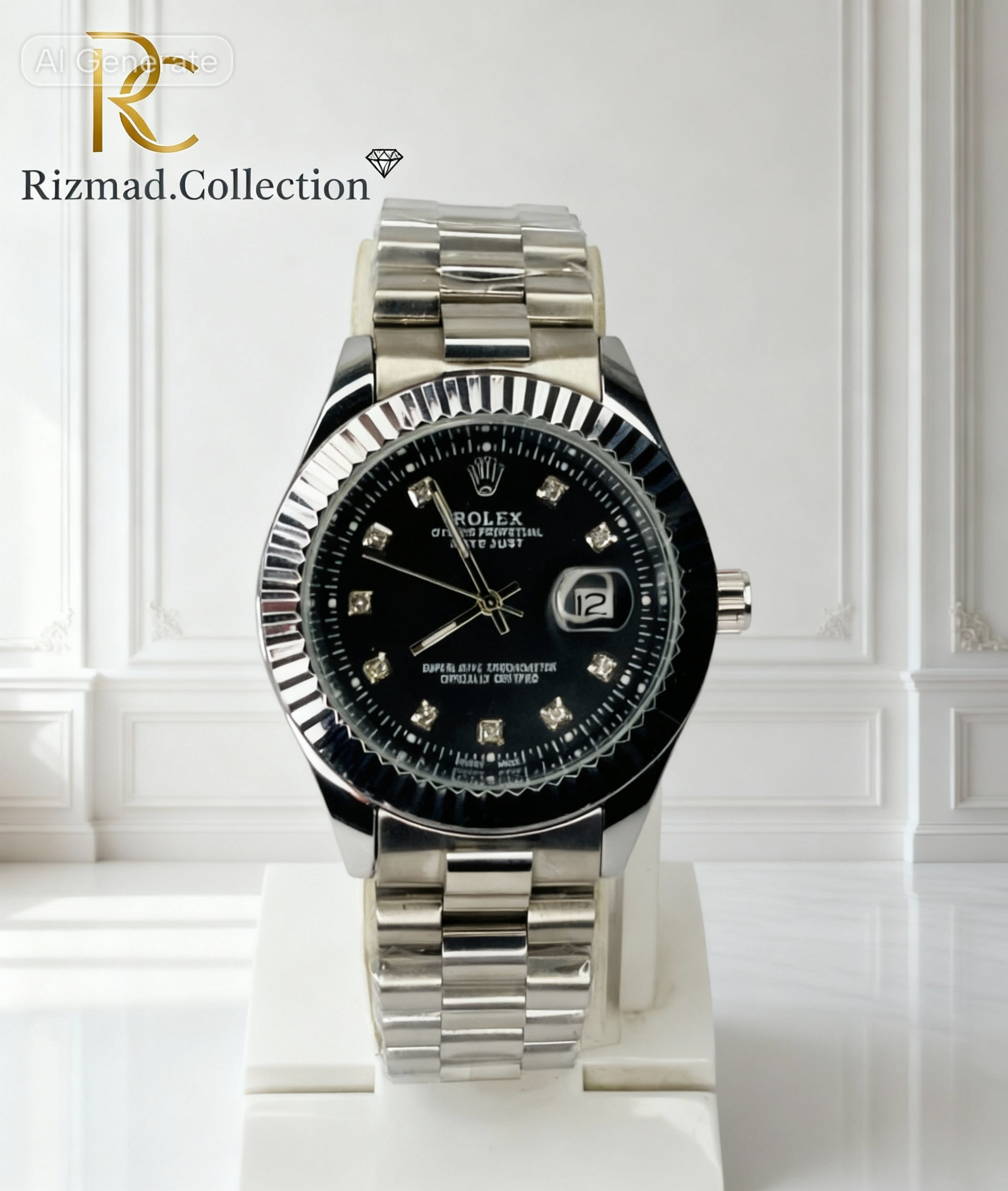 Luxury Men’s Two Tone Analog Watch – Blue Dial with Date Display (Gold & Silver) | Free Box & Packaging