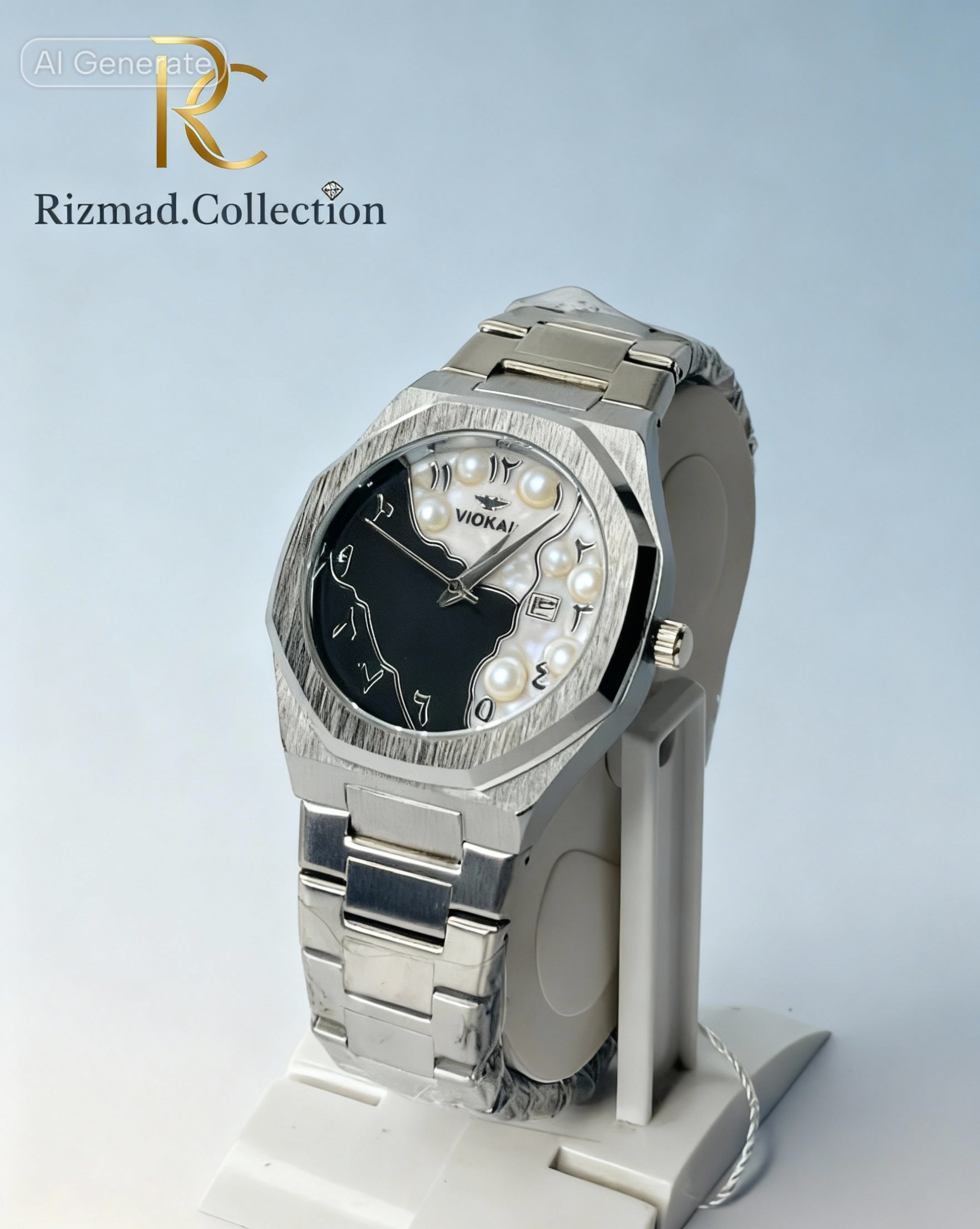 Men’s Arabic Numeral Analog Watch – Black & Silver Stainless Steel Wrist Watch | Free Box & Packaging